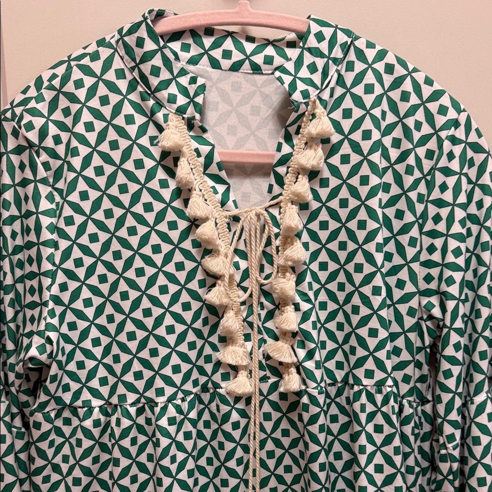 Vintage Green and White Midi Dress - Picture 2 of 8